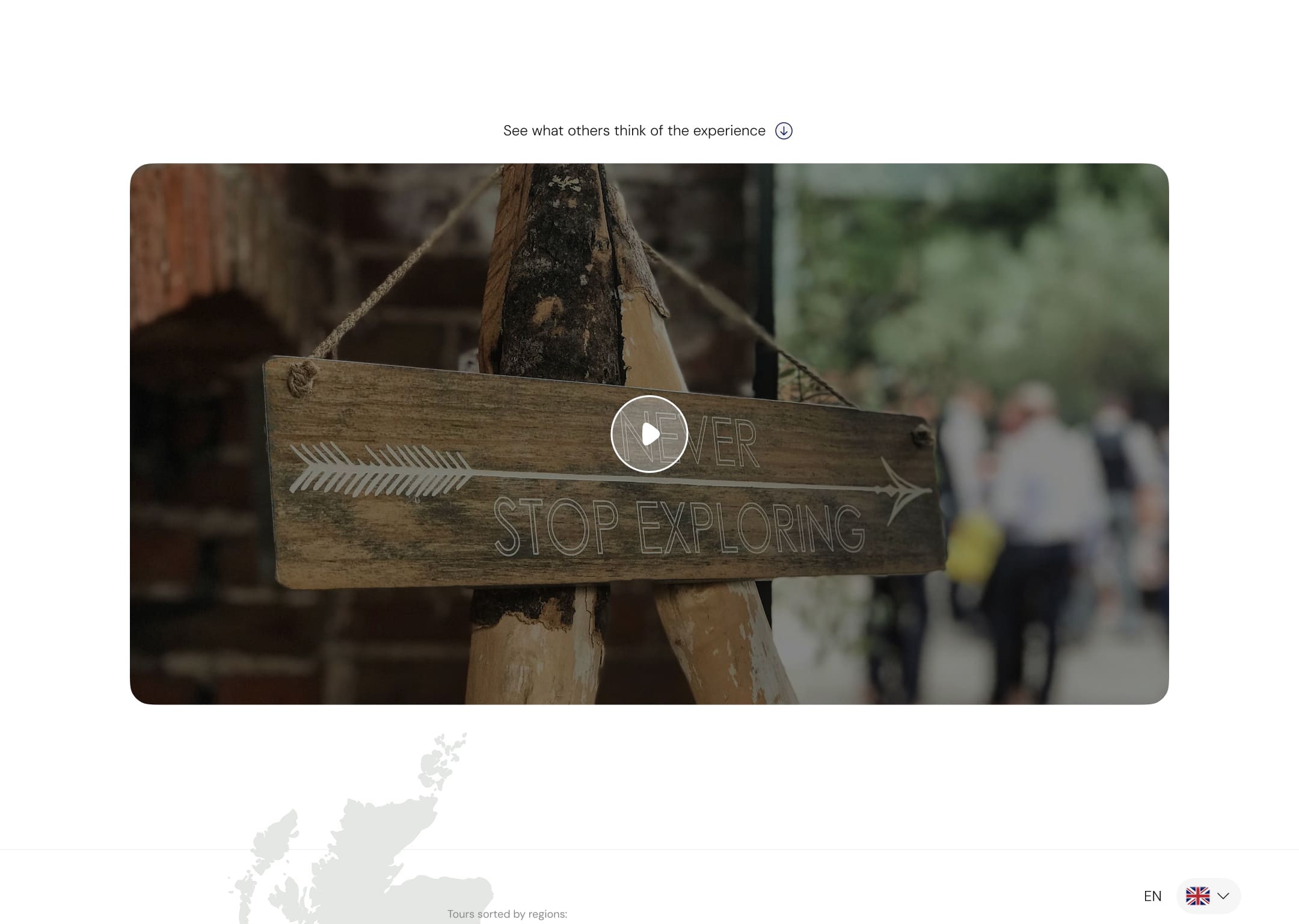Homepage of a tour service site featuring hiking trails in England - video presentation section.